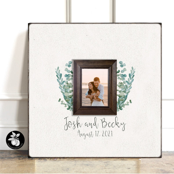 Succulent Wedding Guest Book Alternative Wood With Picture Frame, Unique Rustic Wedding Guestbook, The Sugared Plums