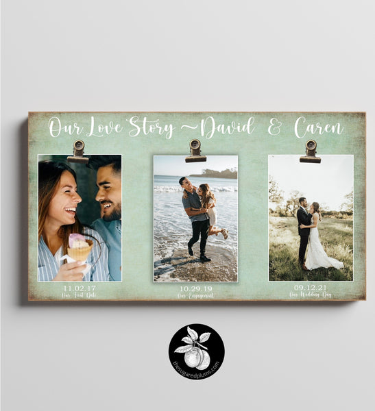 Personalized Wedding Gift for Couple, Custom Engagement Picture Frame, First Anniversary Gift Idea, Our Love Story, Met Engaged Married