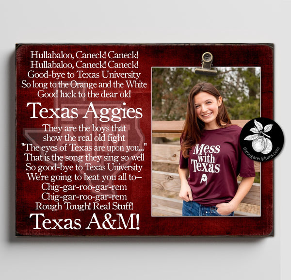 Texas A&M University Picture Frame, Cool Graduation Gift Idea, The Aggie War Hymn College Football Fight Song Clip Frame, Aggie Ring Day