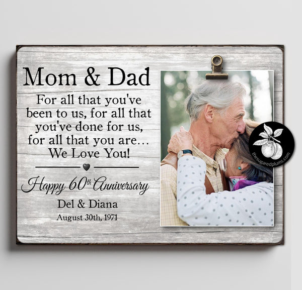 60th Anniversary Gifts for Parents Picture Frame, Diamond Anniversary Gifts, Grandparents Wedding Anniversary Party, Clip Frame