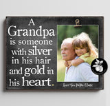 Father's Day Gift - Custom Engraved Picture Frame | Personalized Photo Gift for Dad Silver in his hair and Gold in his heart