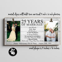 25th Anniversary Gift for Parents, Then and Now Picture Frame, Wedding Gift for Parents Silver Anniversary Double Picture Frame