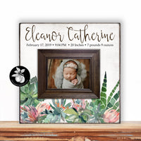 Succulent Baby Shower, Baby Girl Nursery Decor, Personalized Picture Frame With Baby's Name and Birth Stats