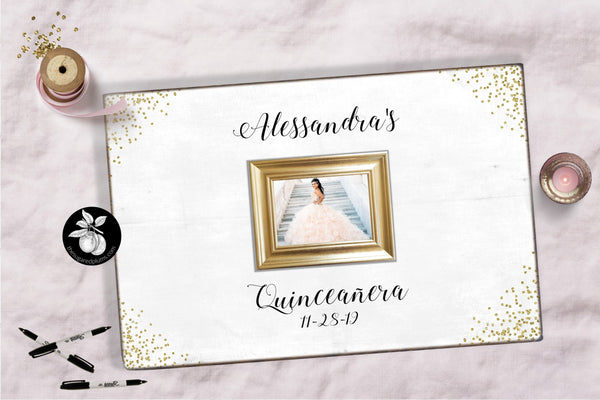 Quinceañera Guest Book, Gold Sparkles, Quinceañera Party, Quinceañera Frame, 15th Birthday, Personalized Quince Gift,