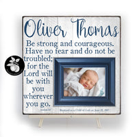 Be Strong and Courageous, Baptism Gift Boy Picture Frame, Christening Gift From Godparents, Baby Dedication Gift, Catholic Wall Art 16x16