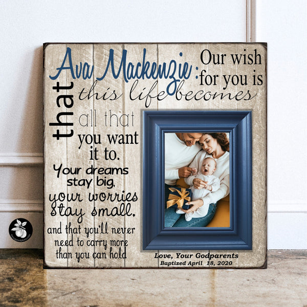 Baptism Gift Boy Picture Frame, Catholic Godson Gift from Godparents, Our Wish For You Irish Blessing, Personalized Picture Frame,  16x16