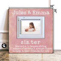 Personalized Big Sister Little Sister Gift, Sister Definition Frame, Rustic Baby Name Sign, Woodland Nursery Decor Girl, Kids Room, 16x16