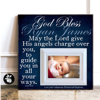 Baptism Gift Boy Picture Frame, Christening Gifs for Boys, Baby Name Sign, Bible Verse Prints,Godson Gift from Godmother, God Bless, 16x16