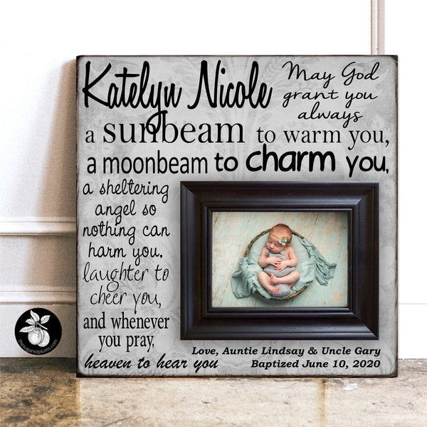 May God Grant You Always A Sunbeam to Warm You, Irish Blessing Sign with Picture Frame, Goddaughter Gifts, Baby Name Sign Baptism Gift, Christening Gifts for Godson or Goddaughter 16x16