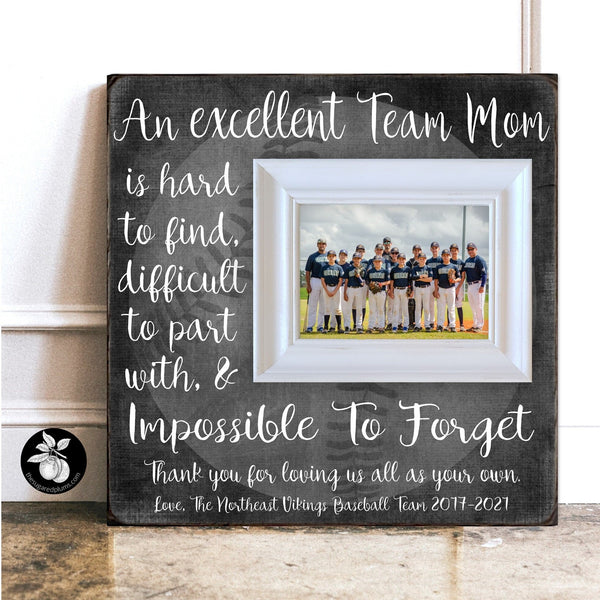 Unique Team Mom Gift Baseball, End of Season Picture Frame from Team, An Excellent Team Mom is Hard to Find, 16x16 The Sugared Plums Frames