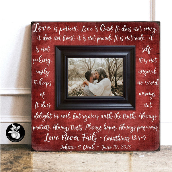 Valentines Day Gift for Wife or Girlfriend, Personalized Picture Frame With Quote Love Is Patient Love is Kind 16x16 The Sugared Plums Frame
