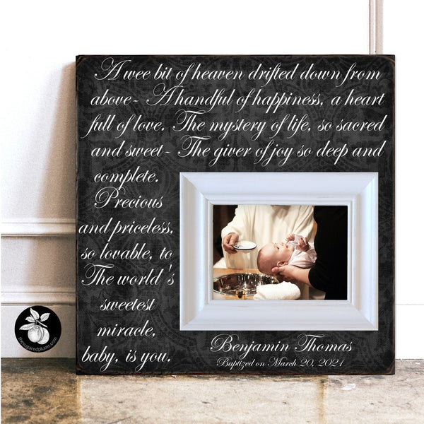 Baptism Gift for Boy Picture Frame, Irish Blessing for Christening or Dedication, Godson Gift from Godmother, A Wee Bit of Heaven 16x16