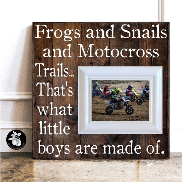 Frogs and Snails and Motocross Trails, Personalized Motocross Picture Frame Gift for Boy, First Birthday, Dirt Bike Nursery Decor, 16x16