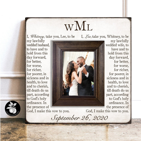 Personalized Wedding Vows Picture Frame, Wood 5th Anniversary Gift Idea for Husband or Wife, Wedding Vows Framed for Bride or Groom, 16x16