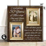 Custom Anniversary Personalized Picture Frame, 50th Anniversary Gift, Gold Anniversary, Gifts for parents, 25th Anniversary, 20x20