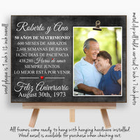 Personalized 50th Spanish Anniversary Gifts For Parents, Picture Frame, Golden Anniversary, Feliz Aniversario, The Sugared Plums